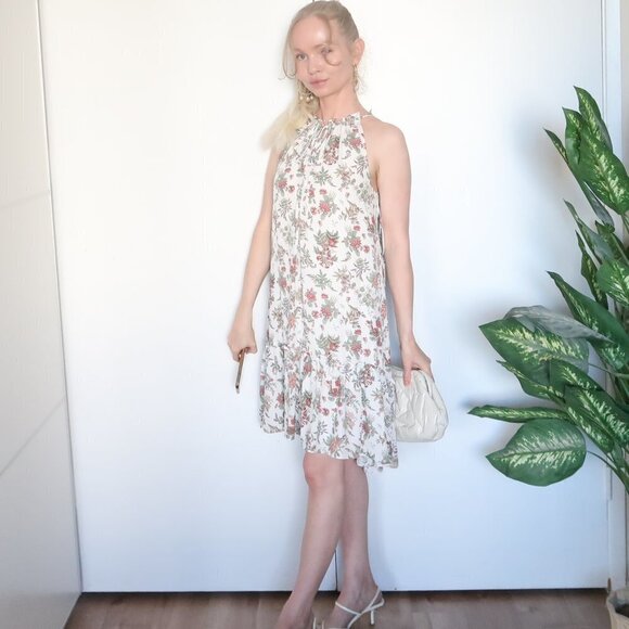 Max Studio White Floral Halter Knee Length Midi Dress With Ruffle Hem Size XS - Picture 5 of 14